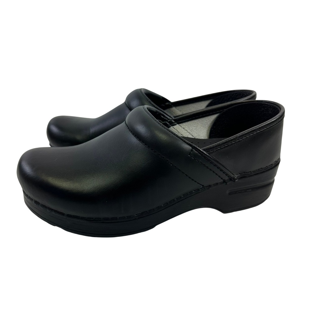 Dansko Professional Black Box Clogs Leather Nursing Work Shoes Womens 37 6.5-7